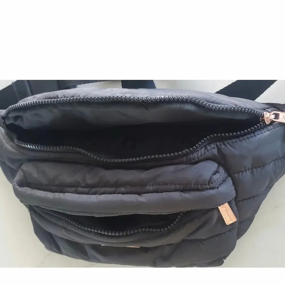 Reebok Rylan Quilted Fanny Pack Black with Rose Gold Accents